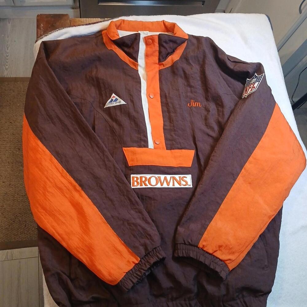 Cleveland Browns Vintage Apex One 1/2 Button Windbreaker Jacket Mens XL Kangaroo